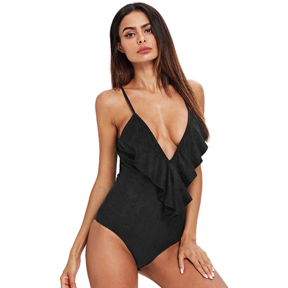 💥 SALE Plunging Ruffled Sueded Racerback Bodysuit - Picture 6 of 6